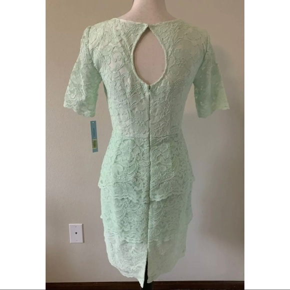 Antonio Melani Sz 6 Mint Green Tiered Scalloped Lace Sheath Shift Dress - Picture 5 of 10
